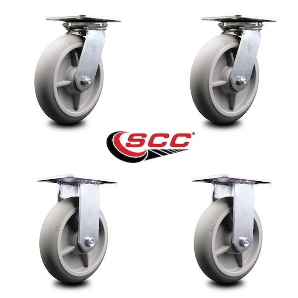 8 Inch Thermoplastic Caster Set with Ball Bearings 2 Swivel 2 Rigid SCC